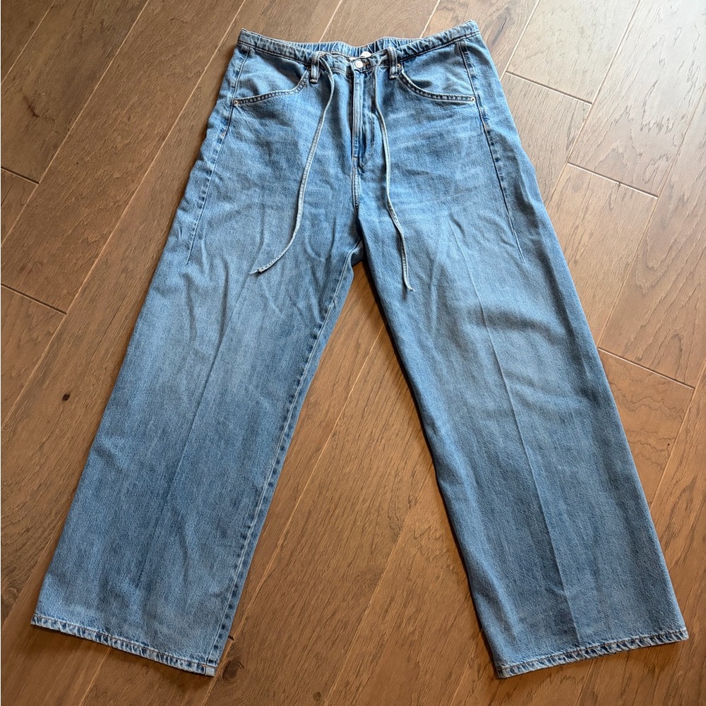Zara Light Blue Wide-Leg Jeans with Drawstring Waist